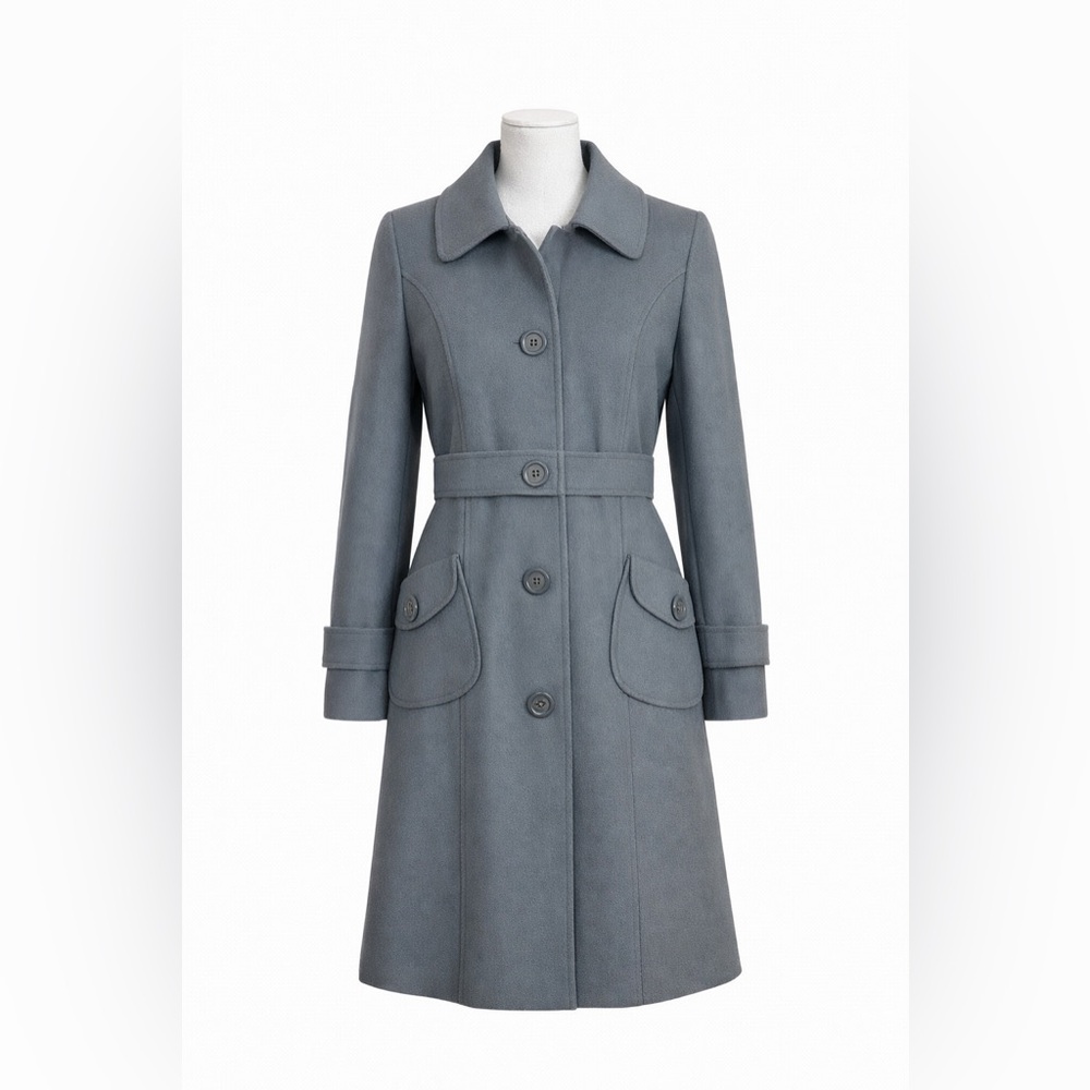 Tulle Wool Blend Princess Coat Fit Flare A Line Gray Button Front L S M Retro